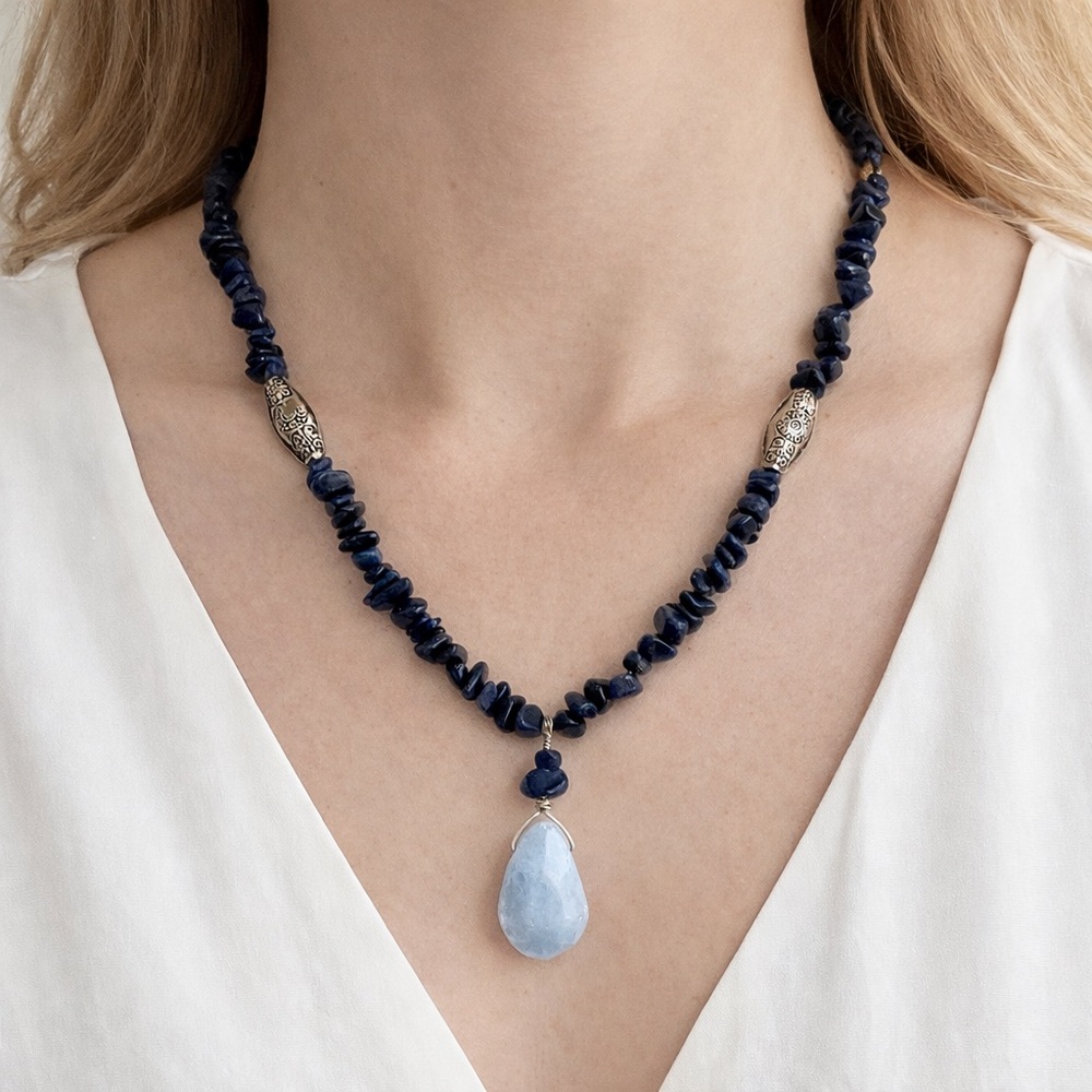 Artisan Handmade Blue Beaded Necklace